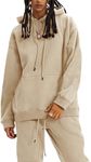 Flygo Womens Fleece 2 Piece Outfits Lounge Hoodie Sweatsuits Sets Oversized Sweatshirt Baggy Sweatpants Set W/Pockets(Khaki-S)