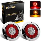 Partsam 4" Inch Round Truck Trailer Led Tail Stop Brake Lights Taillights Running Red and Amber Parking Turn Signal Lights, Sealed Dual Color Round Led Lights w/Miro-reflectors Flange Mount (2Pack)