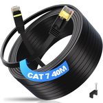 ikbc Long Ethernet Cable 40m, Cat7 High Speed Gigabit Internet Cable 40m Outdoor STP Shielded Network Cable WaterProof, Flat Lan Cable 10Gbps 600MHz RJ45 Path Cable Black for PS4/5 Router