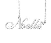 Silver Noelle Name Necklace Heart Charm Pendant Stainless Steel Mother Day Jewelry for Best Friends Familys 16"