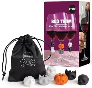 OTOTO Boo Team Wine Charms, Pack of 6 - Halloween Drink Identifier Wine Glass Charms for Parties, Trick or Treat Glass Markers, Pumpkin Ghost Cat Mask Party Accessories, Unique Kitchen Gadgets