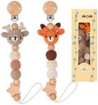 LSTRAGY Pacifier Clip, 2 Pack Pacifier Holder for Boys and Girls, Cute Deer Handmade Knitted Christmas Pacifier Clip Fits for Most Pacifier, Baby Teethers, Baby Shower and Baby Gift