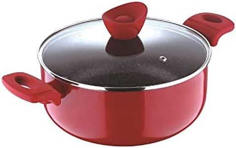 Bergner Bellini Plus Non Stick Casserole/Biryani Pot/Handi with Glass Lid, 30cm, 8 Liters, Induction Base, Red, Gas Ready