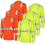 6-Pack Reflective Safety Shirt Long Sleeve High Visibility Reflective Breathable T Shirt for Work Warehouse Construction Class 3 Yellow/Orange