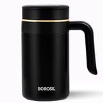 Borosil Hydra Klassic Super Insulated Mug, Vacuum Insulated Travel Coffee/Tea Mug, 8 Hrs Hot and 13 Hrs Cold, Easy to Carry, Leak Proof, 540 ml, Black, Stainless Steel