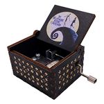 Youtang Hand Crank Music Box The Nightmare Before Christmas Laser Engraved Wood Musical Box Jack&Sally Gift for Christmas,Birthday,Valentine's Day,Mother's Day,Play This is Halloween(White-Black)