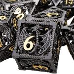 ARUOHHA Hollow Metal DND Dice Black Gold Dragons Dice Set with Gift Box, Dungeons and Dragons D&D Dice Role Playing Game Polyhedral Dice RPG D and D Dice D20 D12 D10 D8 D6 D4