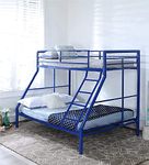 Furnline Queen Metal Glossy Finish Bunk Bed Without Storage Coated Single|| Bunk Bed Frame for Kids|| Wood Twin Over Twin Bunk Bed with Ladder|| Underbed Storage (Blue)