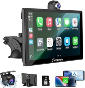 CARPURIDE W905 Wireless Carplay & Android Auto, Portable 9'' Touch Car Screen, 4K Dash Cam,1080p Backup Camera, Drive Play Car Play Navigation with Mirror Link/Siri/FM/Bluetooth/Light Sensor