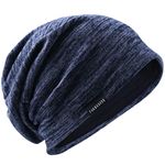 VECRY Mens Slouchy Beanie Knit Skull Cap Long Baggy Lined Winter Summer Hats (Navy)