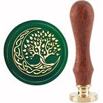 CRASPIRE Tree Of Life Wax Seal Stamp Moon Vintage Sealing Wax Stamps Celtic Knot Retro 30mm Removable Brass Stamp Head with Wood Handle for Wedding Invitations Halloween Christmas Thanksgiving Packing