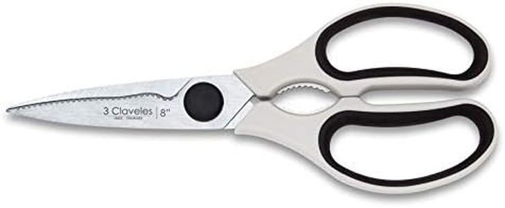 3 Claveles Tijera cocina multiusos desmontable filo microdentado Tijeras profesionales con descapsulador cascanueces ergonómicas accesorio de cocina de 20 cm 8", Blanco, Varios Usos Desmontable