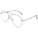 GQUEEN Pilot Style Fake Glasses Fashion Retro Vintage Metal Frame Clear Lens Glasses Womens Mens UV400