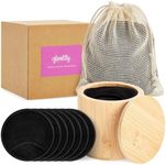 Glamlily 16 Pack Reusable Cotton Rounds for Makeup Removal with Bamboo Holder and Mesh Storage Bag (Black)