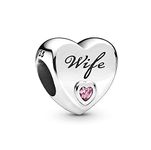 FGT Wife Love Heart Charm fits Pandora Bracelets Sterling Silver Pink Crystal Dangle Women Mum Husband Lover Anniversary Valentine Birthday