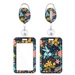 Badge Holder, Retractable Badge Reel with Carabiner Belt Clip and Key Ring, Name Tag Work Badge Clip Vertical ID Card Holder Cover Case for Name Card, Key Card (Beautiful Flowers)