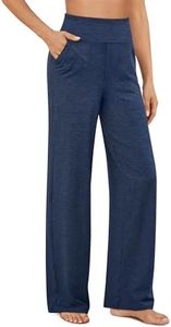 G4Free Wide Leg Sweatpants Womens Yoga Pants with Pockets Casual Loose Fit Lounge Pants Lightweight Breathable Sweatpants for Workout Walking(Navy Heather,L,29")