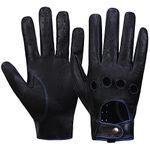 Mens Touchscreen Unlined Leather Driving Gloves,Black/Blue,XL