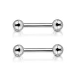 PiercingJ 2pcs Grade 23 Titanium 14G 14mm / 16mm Bar Nipple Tongue Ring Straight Barbell Nipple Rings Body Piercing Jewelry