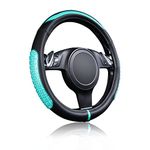 Flying Banner car Steering Wheel Cover Gel Massage Velvet Cool Warm Universal Size 15 inches SUV Truck Anti Slip Odorless Summer Winter (Black Mint Blue, Gel Massage)