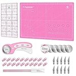 Rotary Cutter Set Pink - Quilting Kit incl. 45mm Fabric Cutter, 5 Extra Rotary Blades, A3 Self Healing Cutting Mat, Acrylic Ruler and Craft Clips, craft knife, Ideal for Crafting, Sewing, Patchworking