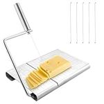 Cheese Slicer with 5pcs Wire Replacement, Heavy Duty Cheese Cutter Multipurpose Food Butter Slicer Accurate Size Scale Cheese Cutter Board for Block Cheeses Butter Sausage Meats