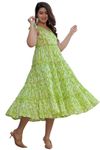 Shrivani Printed Kasya Green Dress, Knee Length Midi Dress for Women(Green, M)