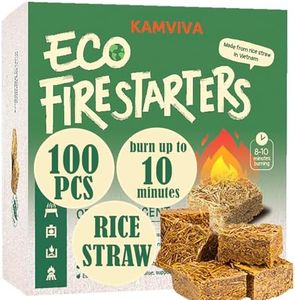 KAMVIVA Fire Starter for Fireplace, Made from Rice Straw, Burn Up to 10 Minutes, 100 Counts for Charcoal, Chimney, Pellet, Solo Stove, BBQ Grill, Camping Fire, Wood Stove, Campfires, Tumbleweed