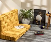 SKANDA FAB Square Floor Cushions | Floor Cushion | Micro-Fiber Filling for Seating, Meditation, Yoga, Pooja, Guests, Living Room, Bedroom Mustard Yellow 40 x 40 x 10 cm (Pack of 4)