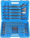 Swpeet 17Pcs Rotary Hammer Drill Bits and Chisel Set, 13 Drill Bits and 4 Chisels with Storage Case, Concrete Masonry Hole Tool Carbide-Tipped Masonry Drill Bits and Chisels for Concrete Stone Brick