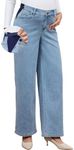OUGES Womens Stretchy Maternity Jeans Loose Fit Straight Leg High Waist Denim Wide Leg Business Casual Work Pants Pregnancy Must Haves Mom Jeans Trendy Maternity Clothes with Pockets(Light Blue,XXL)