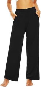 WiWi Viscose from Bamboo Pants for Women Wide Leg Yoga Bottoms Pajama Palazzo Sweatpants Pant with Pockets S-XXL, Black, Large