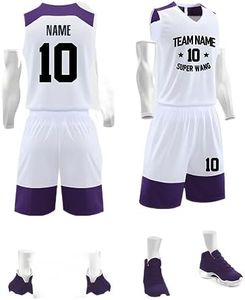 DVGEY Custom Basketball Jerseys Any Name Number Team Logo - Basketball Jerseys for Men Boys Kids Adult in (Purple+White)(Sleeveless)