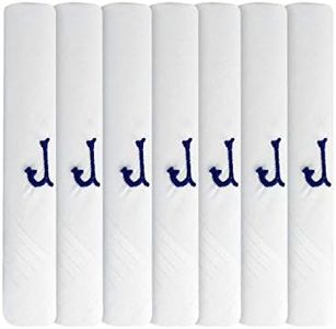 7 Pack Of Mens Initial Embroidered White Handkerchiefs With Satin Border, Various Letters, J, M
