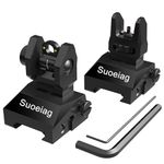 Suoeiag Flip Up Iron Sights with Upgrade Fiber Optic Points Aluminum AR Iron Sights,Tool-Free Adjustment Front and Rear Backup Iron Sights Picatinny Set