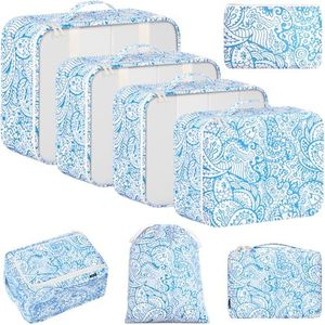 BAGAIL 8 Set Packing Cubes Luggage Packing Organizers for Travel Accessories-Blue paisley