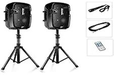 Wireless Portable PA Speaker System - 700 Watt High Powered Bluetooth Compatible Active & Passive Pair DJ Outdoor Sound Speakers w/ Subwoofer. AUX, Mount, 2 Stands, Microphone, Remote - EUPPHP849KT