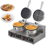 GarveeHome Commercial Waffle Maker Double Heads Waffle Maker Machine 110V 2600W Non-stick Waffle Iron Maker Stainless Steel Round Waffle Maker for Restaurant