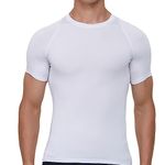 Smatstyle Compression Shirt Short Sleeve Men's Sports T-Shirt Compression Training Shirt Elastic Short Sleeve Quick-Drying Functional Shirt Breathable Running Shirt, White, XL