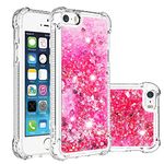 IMEIKONST Compatible with iPhone 5S Glitter Case, Liquid Sparkle Quicksand Clear Transparent Sequin Girls Slim TPU Bumper Silicone Shockproof Cover for iPhone 5 / iPhone SE. Love Pink YBW