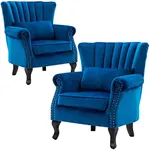 DM Furniture Accent Chairs Set of 2 with Arm Comfy Living Room Chair Mid-Century Modern Wingback Side Chair Velvet Single Sofa Couch for Bedroom Guest Room, Blue