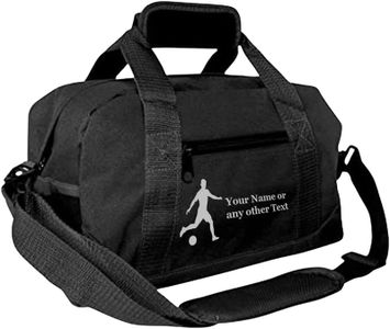 Personalized Passion 14” Small Sports Duffel Bags for Kids - Waterproof Travel Duffle with Name & Soccer Design - Black Two-Toned Kids Weekender Bag for Boys and Girls