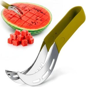 Stainless Steel Watermelon Slicer Tool – 9.05" x 1.5" Watermelon Cutter Tool Cuts 1 In Cubes & Slices – Ergonomic Handle, Mess-Free Fruit Cutting for Cantaloupe, Honeydew, Papaya & Other Summer Snacks