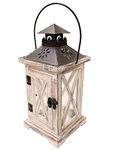 Vintage Wooden Decorative Lantern Candle Holder Rustic Farmhouse Wedding Centerpiece Lantern for Table Mantle Wall Hanging Display Party Home Decor Indoor Outdoor X'Mas (Style B)