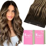 YoungSee 120G Wire Hair Extensions Human Hair Balayage Wire Extensions with Adjustable Clips Dark Brown Fading to Caramel Blonde Mix Brown Balayage Fish Line Human Hair Extensions 18Inch