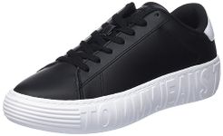 Tommy Jeans Men's Leather Outsole EM0EM01159 Cupsole Sneaker, Black (Black), 9 UK