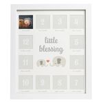 Kate & Milo My First Year Photo Frame, Baby Milestone Picture Frame, Newborn Keepsake, Elephant Nursery Décor, Baby Girl and Baby Boy Gift, Little Blessing, White