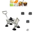 THW® Stainless Steel Commercial Restaurant Vegetable Fruits French Fry Fries Vegetable Cutter with Suction Feet and 4 Different attachments- Can be Mounted on Wall Also