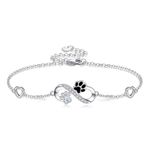 SHEAISRS Paw Print Bracelet for Women 925 Sterling Silver Infinity Bracelets Cat Dog Mom Jewelry for Women Mom