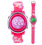 Toddler Kids Digital Watches for Girls Boys,3D Cute Cartoon 7 Color Lights Waterproof Sport Electronic Wrist Watch with Alarm Stopwatch for 3-10 Year Children(Unicorn-Rose Red)